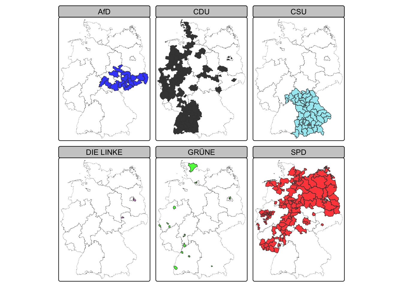 Where political parties won Erststimmen seats