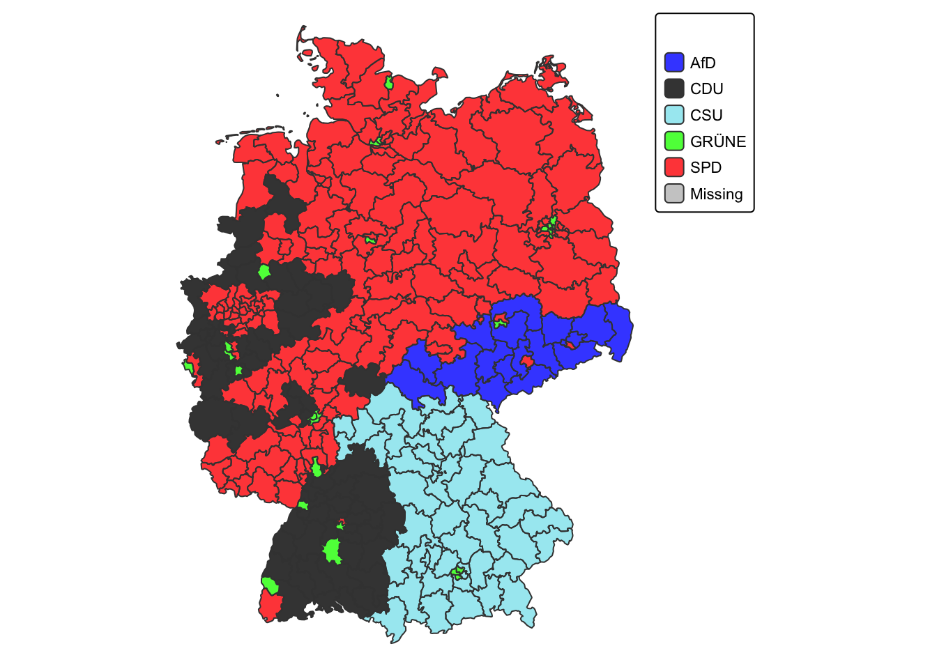 Which party got the most Zweitstimmen in each constituency