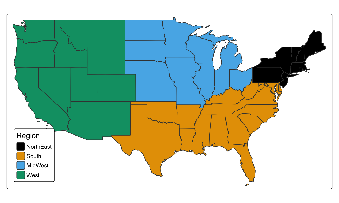 The four US regions defined by the Census Bureau